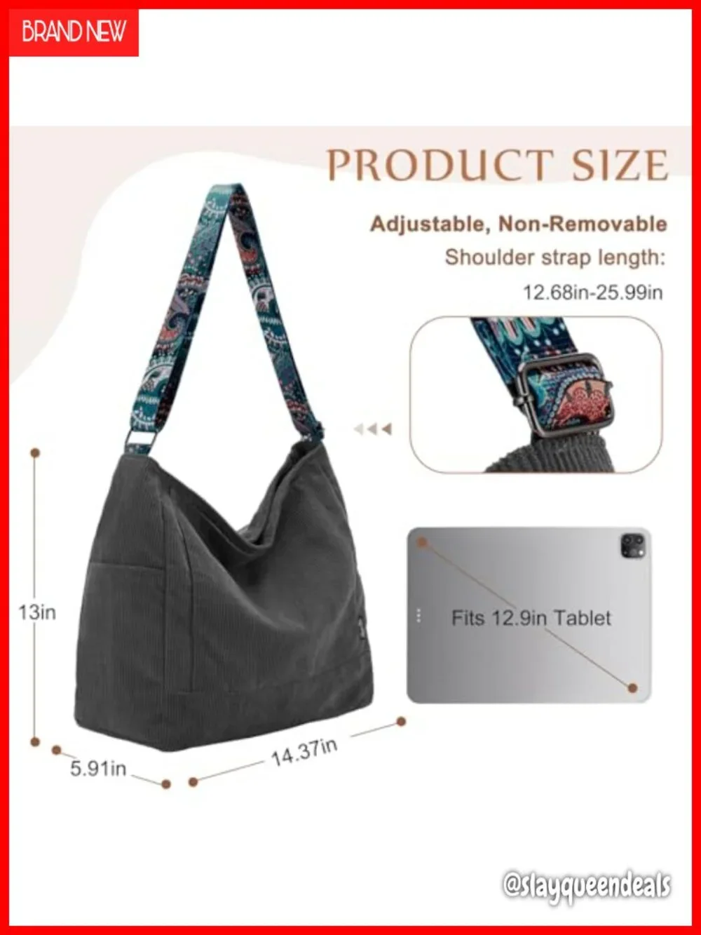 Corduroy Tote Bag Women Large Messenger Hobo Convertible Shoulder Handbag